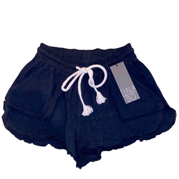 Tina Jo Pants - SOLD Tina Jo 100% Cotton Black Raw Edge Shorts